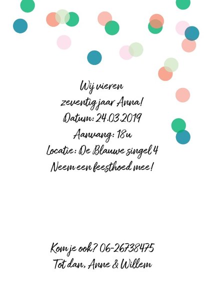 Uitnodiging feestje eigen foto confetti 3