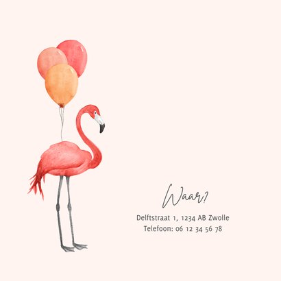 Uitnodiging feestje flamingo meisje ballonnen foto 2