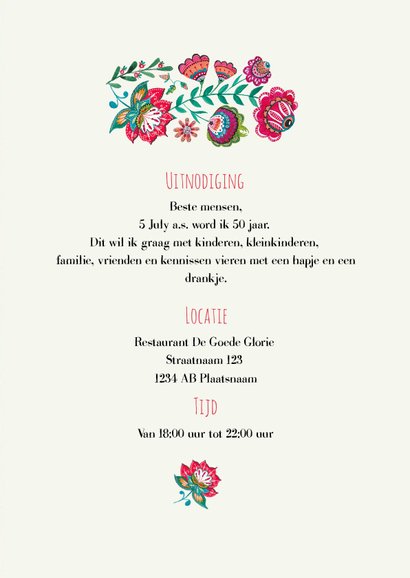 Uitnodiging feestje folk flowers bohemian 3
