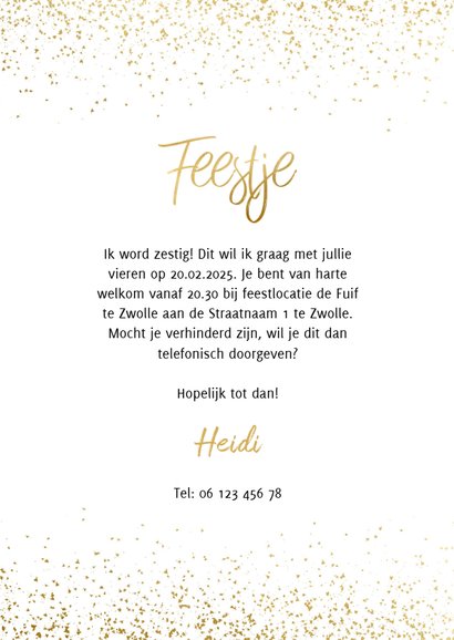 Uitnodiging feestje goud fotocollage met confetti 3