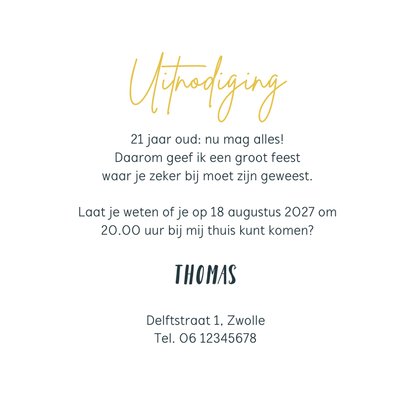 Uitnodiging feestje goud verjaardag typografisch 3