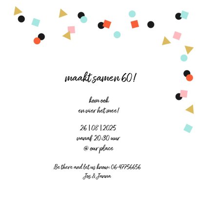 Uitnodiging feestje goud zwart confetti vrolijk 3