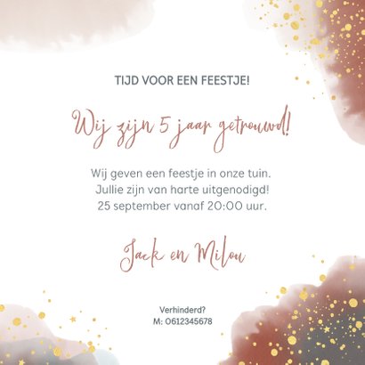Uitnodiging feestje huwelijksjubileum waterverf en goud 3