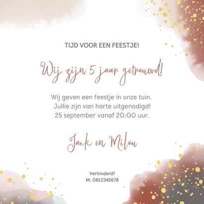 Uitnodiging feestje huwelijksjubileum waterverf en goud  3