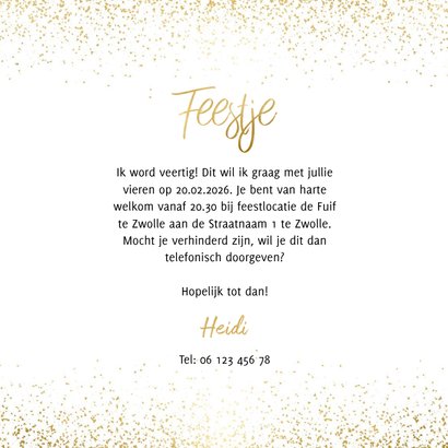 Uitnodiging feestje in goudlook en confetti 3