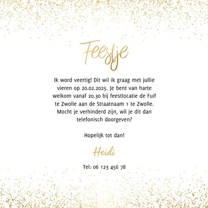 Uitnodiging feestje in goudlook en confetti 3