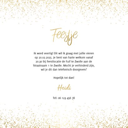 Uitnodiging feestje in goudlook en confetti 3