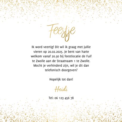 Uitnodiging feestje in goudlook en confetti 3