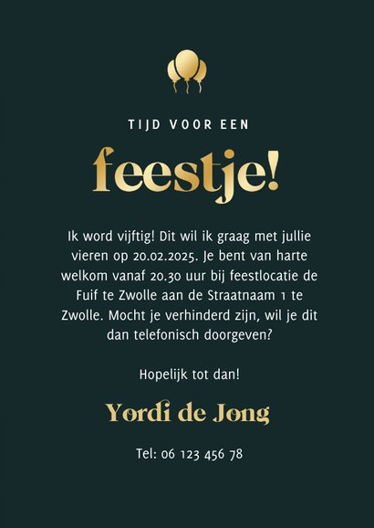 Uitnodiging feestje met foto en goudfolie ballonnen 3