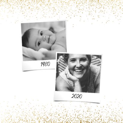 Uitnodiging feestje vierkant goud fotocollage met confetti 2