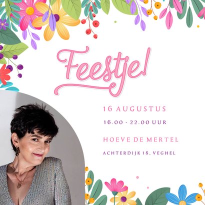 Uitnodiging feestje zomers botanisch kleurrijk met vogels 2