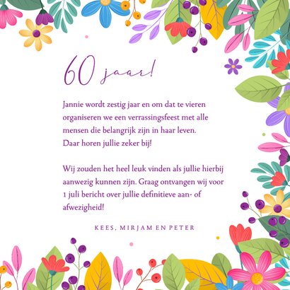 Uitnodiging feestje zomers botanisch kleurrijk met vogels 3
