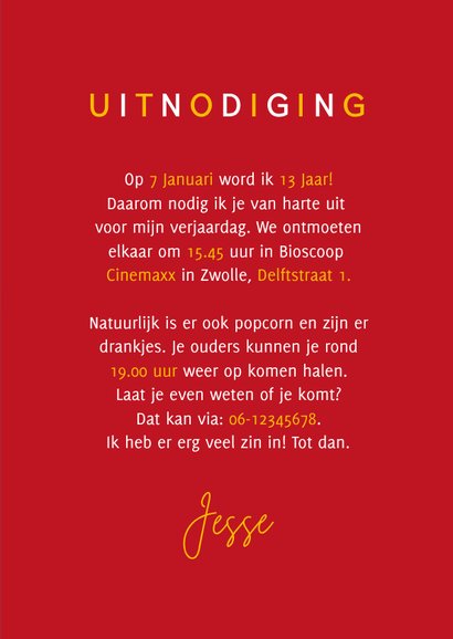 Uitnodiging filmavond bioscoop popcorn 3d bril foto 3