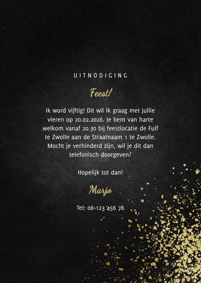 Uitnodiging foto feest goudlook met spetters 3