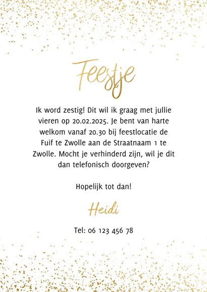 Uitnodiging fotocollage in goudlook confetti feestje 3