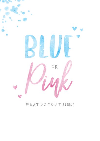 Uitnodiging gender reveal blue or pink confetti 2