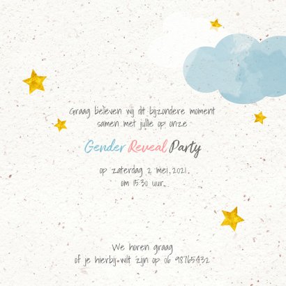 Uitnodiging gender reveal party in de wolken vk 3