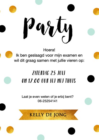 Uitnodiging geslaagd feest confetti 3