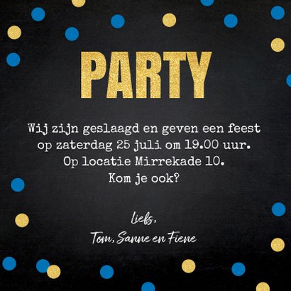 Uitnodiging geslaagd foto confetti krijtbord 3