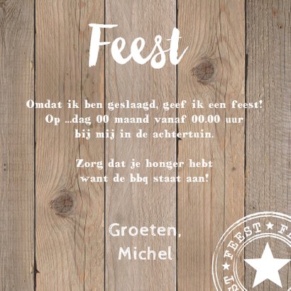 Uitnodiging geslaagd foto houtprint 3