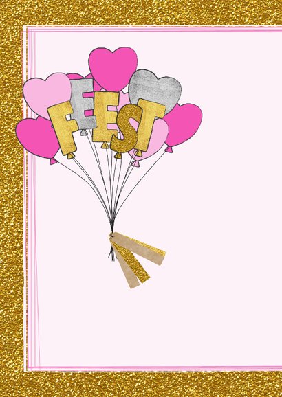 Uitnodiging glitter en glamour ballonnen en hartjes 2