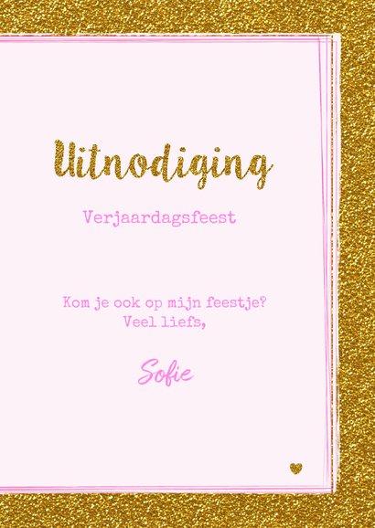Uitnodiging glitter en glamour ballonnen en hartjes 3