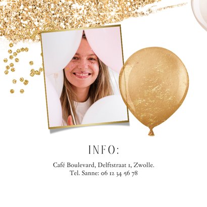Uitnodiging glitter glamour goud foto ballonnen thema 2