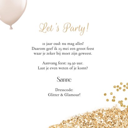 Uitnodiging glitter glamour goud foto ballonnen thema 3