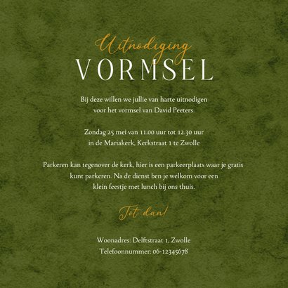 Uitnodiging goud groen waterverf heilig vormsel 3