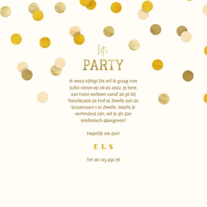 Uitnodiging gouden 'let's party' met confetti 3