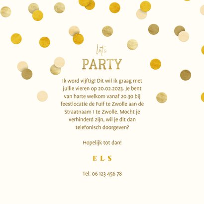 Uitnodiging gouden 'let's party' met confetti 3