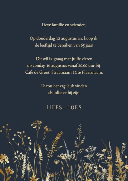 Uitnodiging goudlook takjes met donkere achtergrond 3