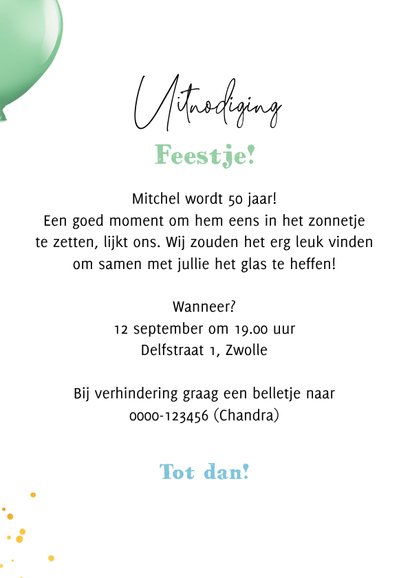 Uitnodiging grappig verjaardagsfeest taarthoed ballonnen  3