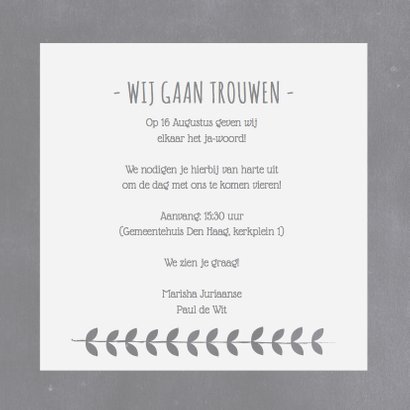 Uitnodiging Grijs Blaadjes met Foto 3