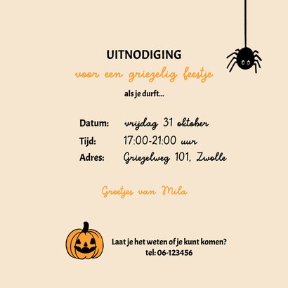 Uitnodiging Halloween feestje met lieve kat 3