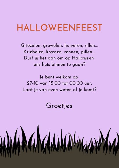 Uitnodiging halloween met kat spinnen en pompoenen 3