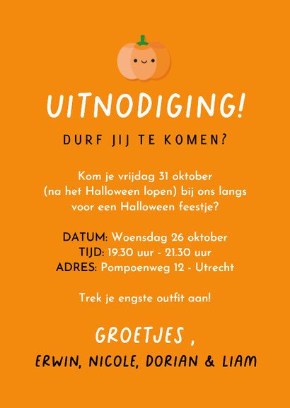 Uitnodiging Halloween party met lief spookje 3