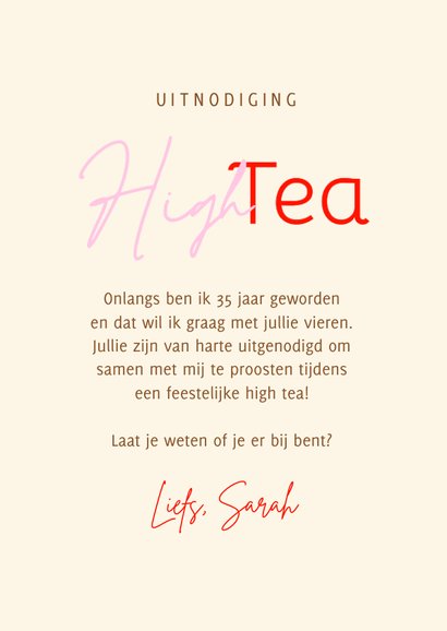 Uitnodiging high tea kopjes thee kleurrijk en foto 3