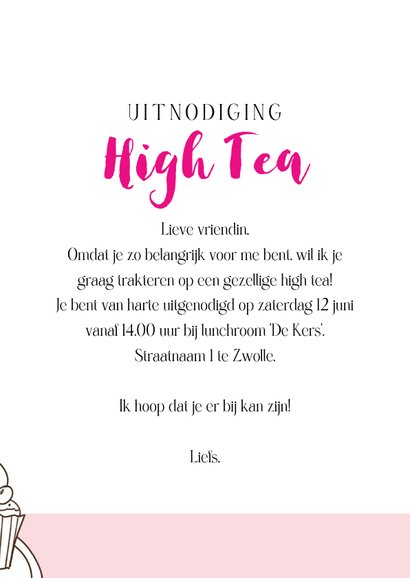 Uitnodiging high tea theepot kleurrijk boeket bloemen 3