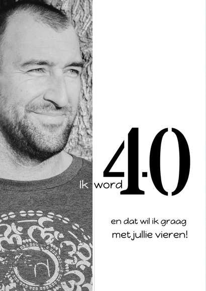 Uitnodiging modern en stoer 40 met foto 2