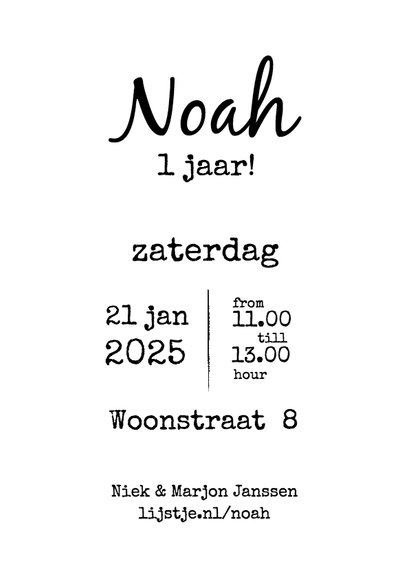 Uitnodiging hoera feest 1 jaar! 3