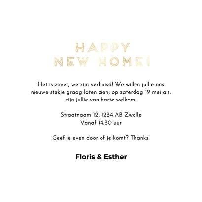 Uitnodiging housewarming cirkel goudlook met foto 3