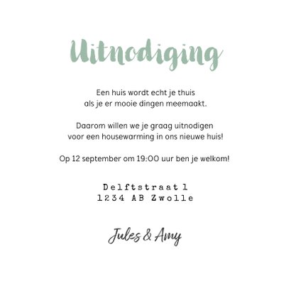 Uitnodiging housewarming groen goud plantje foto's 3