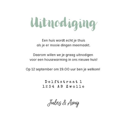Uitnodiging housewarming groen goud plantje foto's 3
