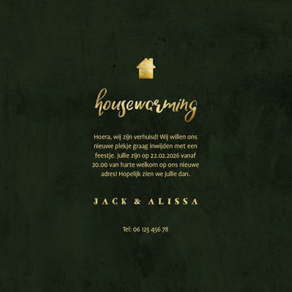 Uitnodiging housewarming jungle bladeren met gouden accenten 3