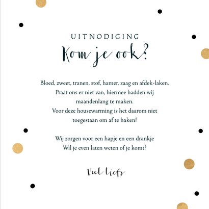 Uitnodiging housewarming new home goud confetti foto 3