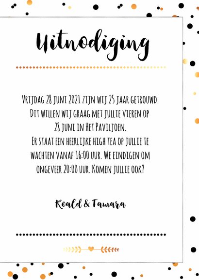 Uitnodiging huwelijk goud en stippen 3