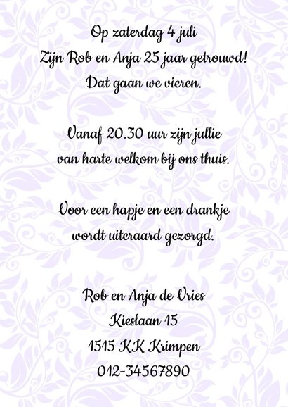 Uitnodiging huwelijk jubileum aanpasbaar getal 25 3