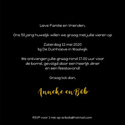 Uitnodiging huwelijks jubileum ballonnen goud 3