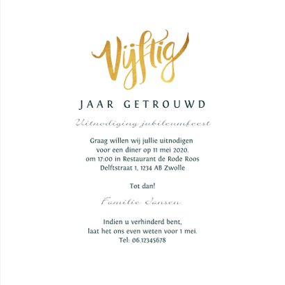 Uitnodiging huwelijksjubileum 50 jaar goudlook met bloemen 3